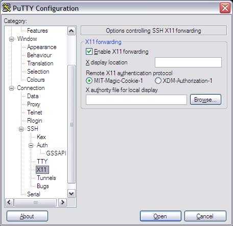 图 5. 通过 Putty 设置 X11 转发功能