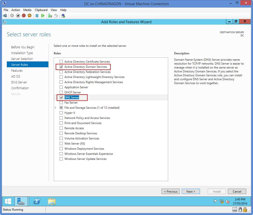 Add Roles and Features Wizard | Server Roles