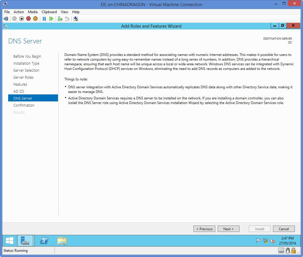 Add Roles and Features Wizard | DNS Server