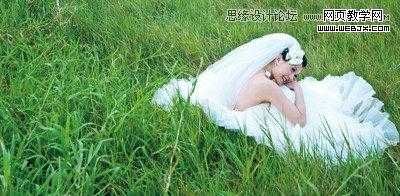 ‘Photoshop将草地美女婚纱图片调制出唯美梦幻色调‘