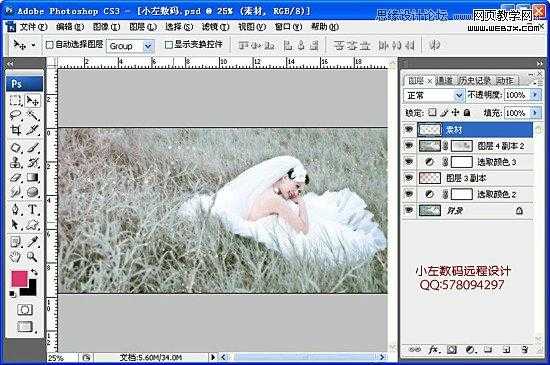 ‘Photoshop将草地美女婚纱图片调制出唯美梦幻色调‘