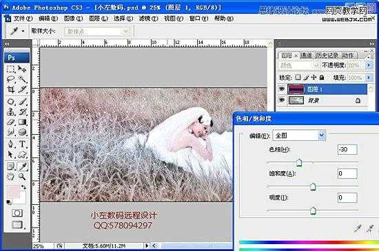 ‘Photoshop将草地美女婚纱图片调制出唯美梦幻色调‘