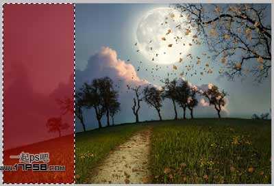 ‘photoshop合成制作出朦胧月光下在草地情侣亲吻场景‘