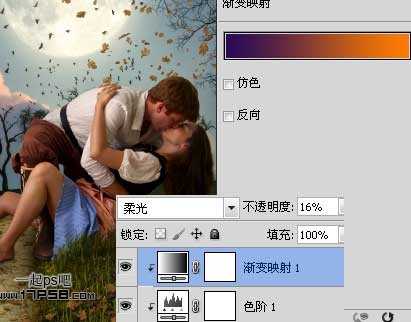 ‘photoshop合成制作出朦胧月光下在草地情侣亲吻场景‘