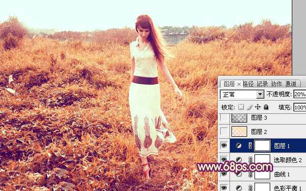 ‘Photoshop将草地人物图片调制出秋季漂亮的橙色效果‘