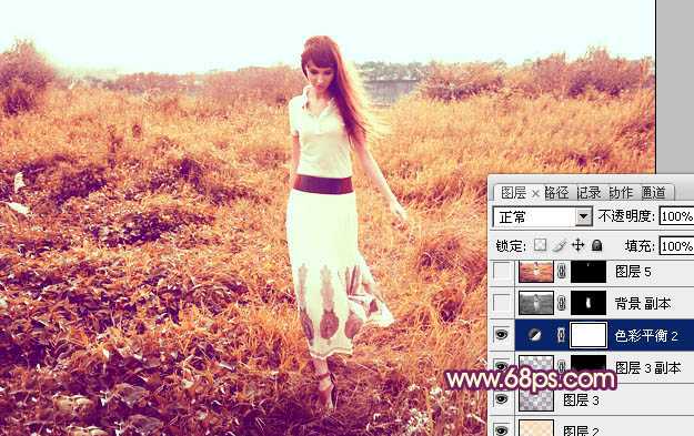 ‘Photoshop将草地人物图片调制出秋季漂亮的橙色效果‘