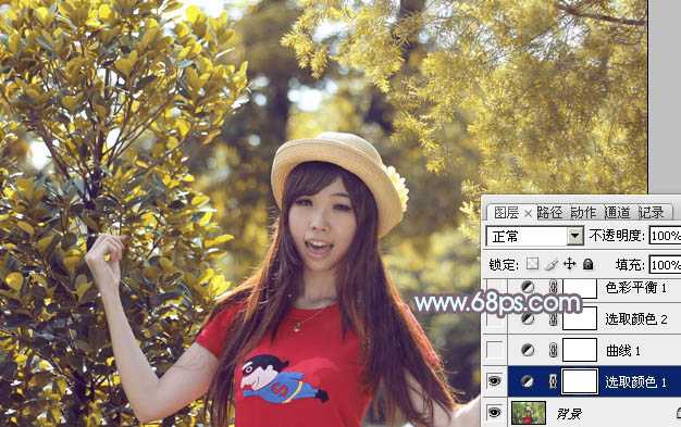 ‘Photoshop为树林人物图片打造流行的橙黄色‘