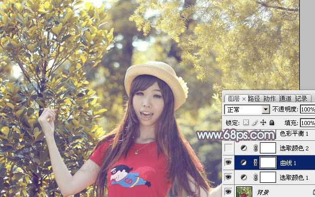 ‘Photoshop为树林人物图片打造流行的橙黄色‘
