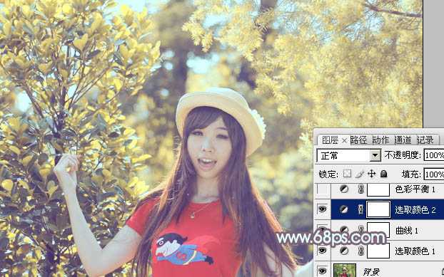 ‘Photoshop为树林人物图片打造流行的橙黄色‘