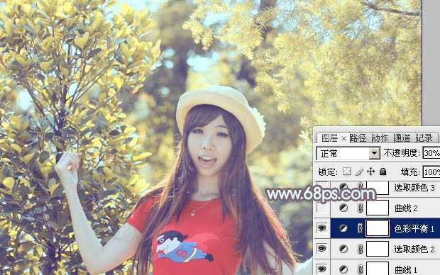 ‘Photoshop为树林人物图片打造流行的橙黄色‘