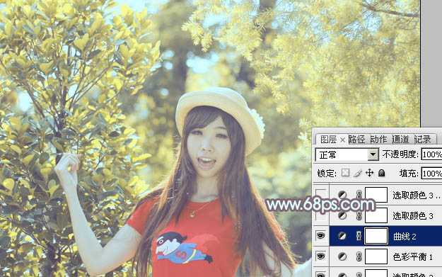 ‘Photoshop为树林人物图片打造流行的橙黄色‘