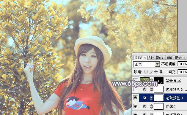 ‘Photoshop为树林人物图片打造流行的橙黄色‘