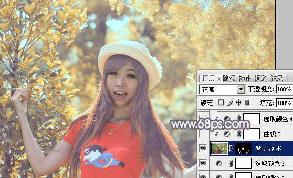 ‘Photoshop为树林人物图片打造流行的橙黄色‘