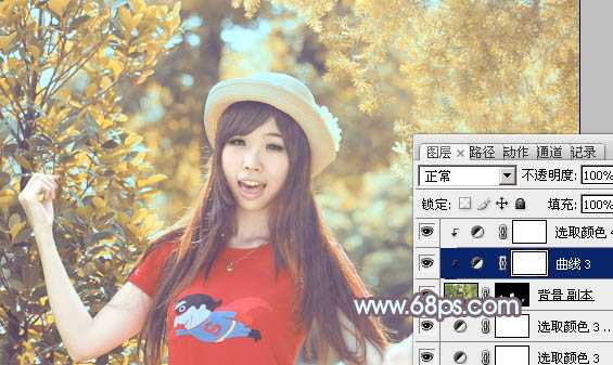 ‘Photoshop为树林人物图片打造流行的橙黄色‘