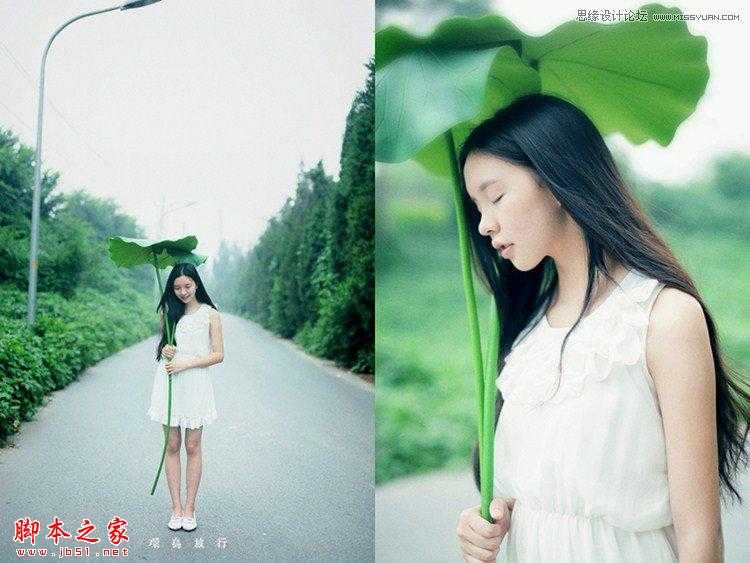 ‘Photoshop将手持荷叶美女调制出清新色调‘