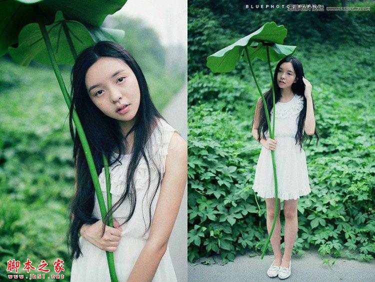 ‘Photoshop将手持荷叶美女调制出清新色调‘