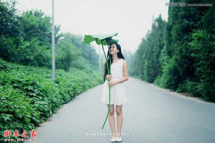 ‘Photoshop将手持荷叶美女调制出清新色调‘