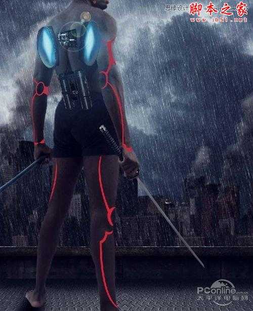 ‘Photoshop合成制作雨夜杀戮的超智能机器人战士‘