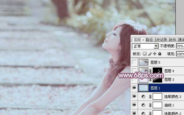 ‘Photoshop将美女图片快速打造出柔和的韩系淡蓝色效果‘