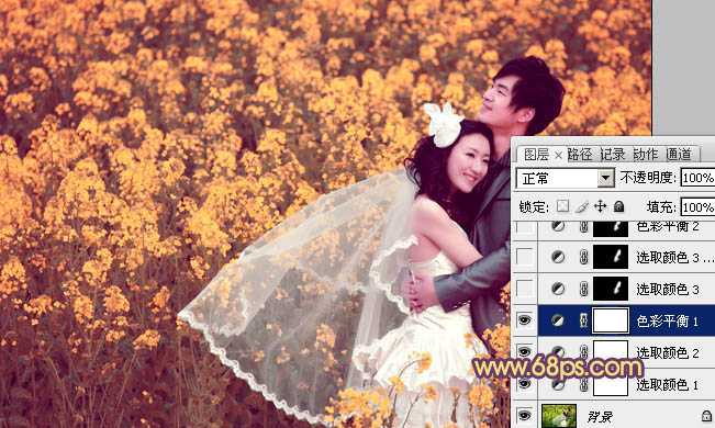 ‘Photoshop为油菜花婚片打造出漂亮的橙紫色‘