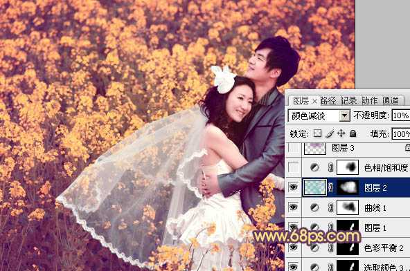 ‘Photoshop为油菜花婚片打造出漂亮的橙紫色‘