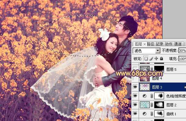 ‘Photoshop为油菜花婚片打造出漂亮的橙紫色‘