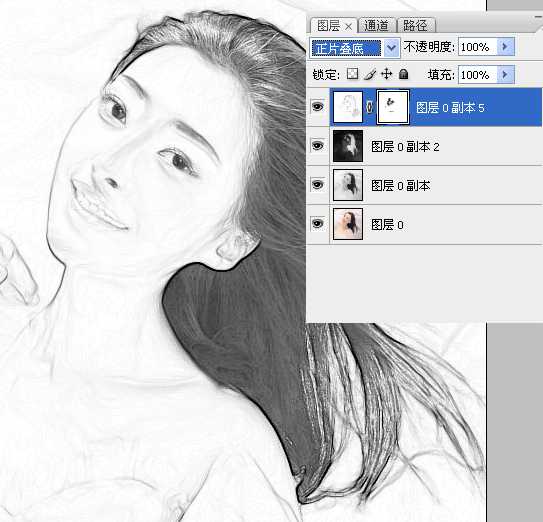 ‘Photoshop制作美女的素描图片特效‘