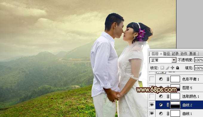 ‘Photoshop为山景婚片增加漂亮的霞光色效果‘