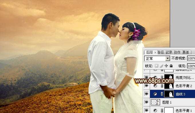 ‘Photoshop为山景婚片增加漂亮的霞光色效果‘