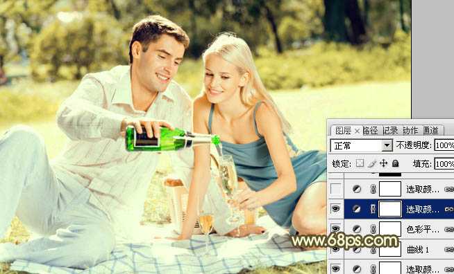 ‘Photoshop将草地情侣图片制作出复古的淡黄色‘
