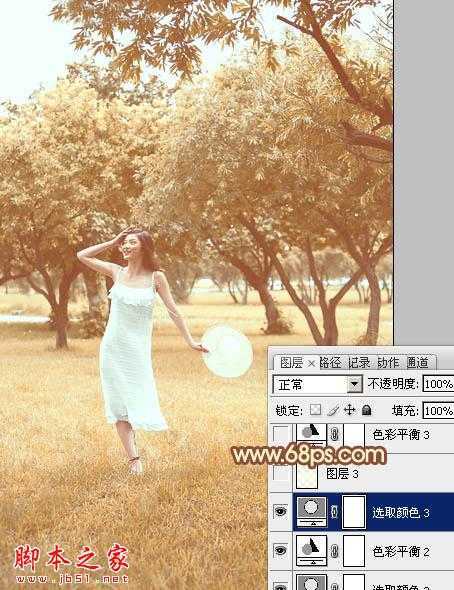 ‘Photoshop将草地树林人物图片打造唯美的秋季淡黄色‘