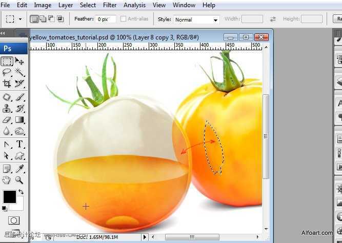 ‘PS合成装满液体的玻璃光泽西红柿‘