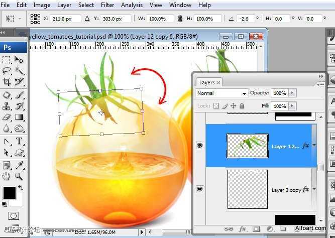 ‘PS合成装满液体的玻璃光泽西红柿‘