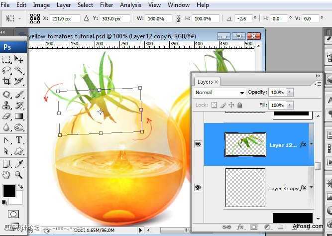 ‘PS合成装满液体的玻璃光泽西红柿‘