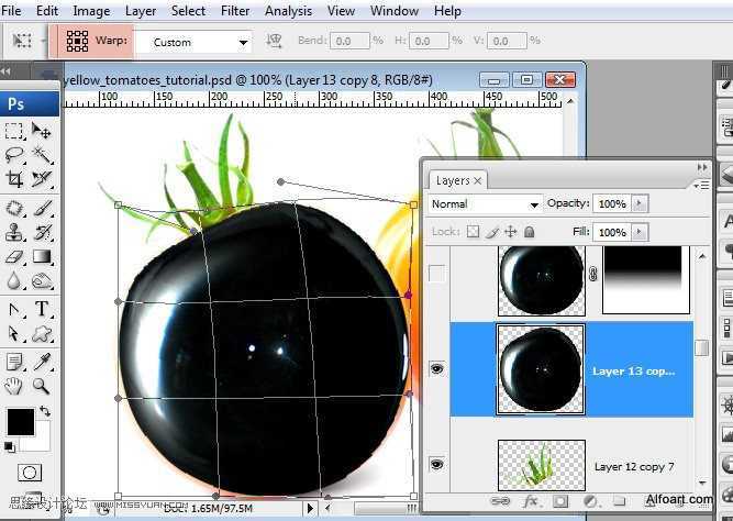 ‘PS合成装满液体的玻璃光泽西红柿‘