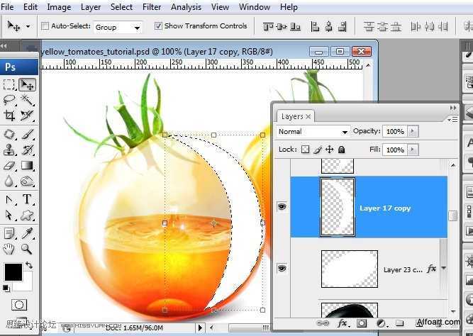 ‘PS合成装满液体的玻璃光泽西红柿‘