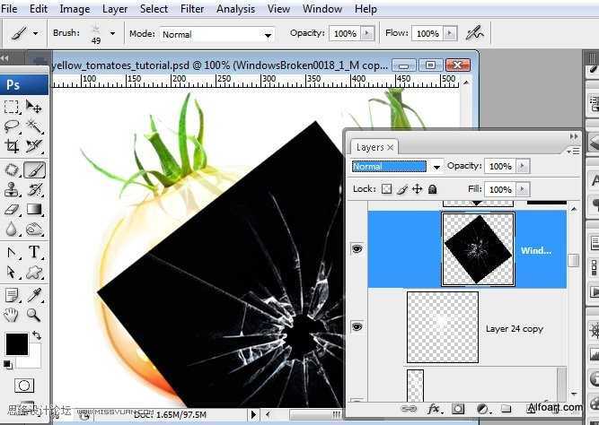 ‘PS合成装满液体的玻璃光泽西红柿‘