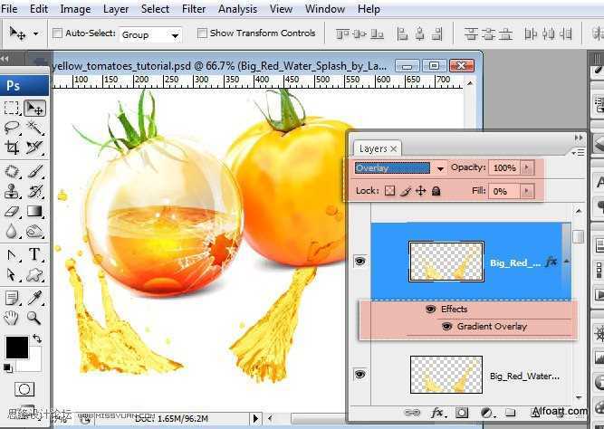 ‘PS合成装满液体的玻璃光泽西红柿‘