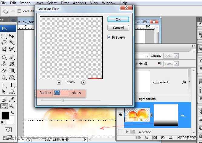 ‘PS合成装满液体的玻璃光泽西红柿‘