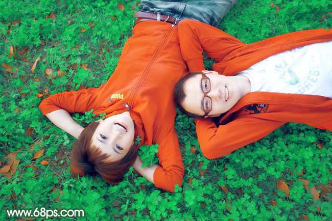 ‘Photoshop将情侣图片调成甜美的橙红色‘