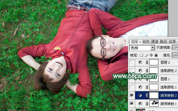 ‘Photoshop将情侣图片调成甜美的橙红色‘