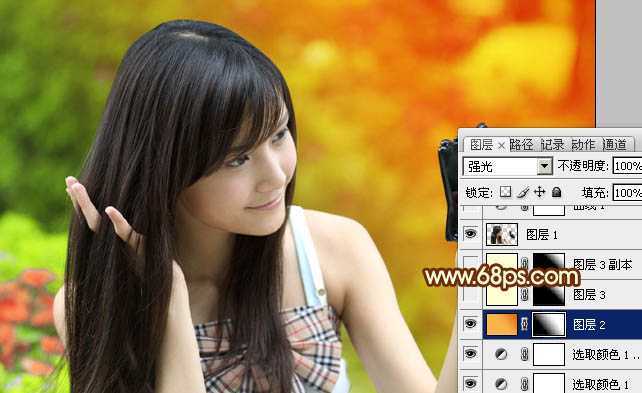 ‘Photoshop将外景美女图片打造出鲜艳的橙黄色效果‘