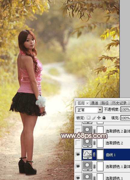 ‘Photoshop调制出漂亮的红褐色树林人物图片‘