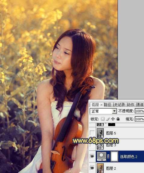 ‘Photoshop将菜田美女图片调成柔美的古典暖色调‘