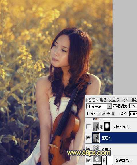 ‘Photoshop将菜田美女图片调成柔美的古典暖色调‘