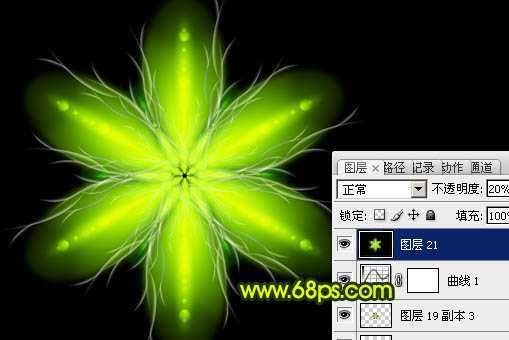 ‘Photoshop制作出奇幻有层次感的绿色荧光花朵‘