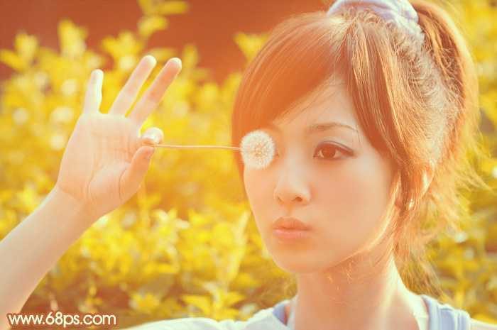 ‘Photoshop将绿荫美女图片调出出唯美的暖色调‘