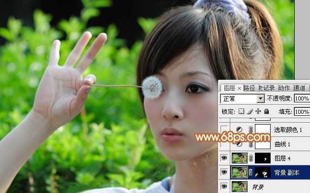‘Photoshop将绿荫美女图片调出出唯美的暖色调‘