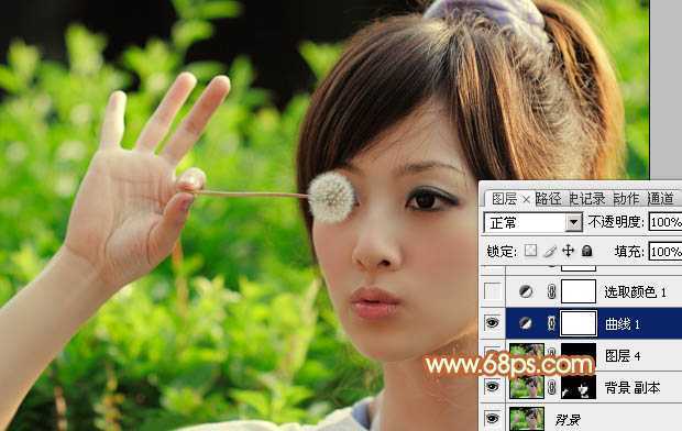 ‘Photoshop将绿荫美女图片调出出唯美的暖色调‘