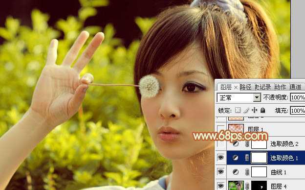 ‘Photoshop将绿荫美女图片调出出唯美的暖色调‘